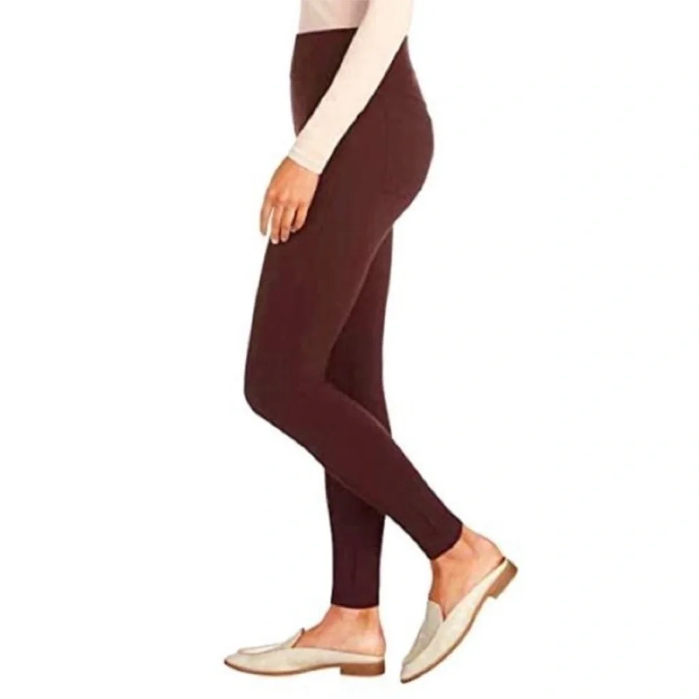 Matty M Women Slub Ponte Stretch Legging Pants With Pockets Deep Burgundy Large